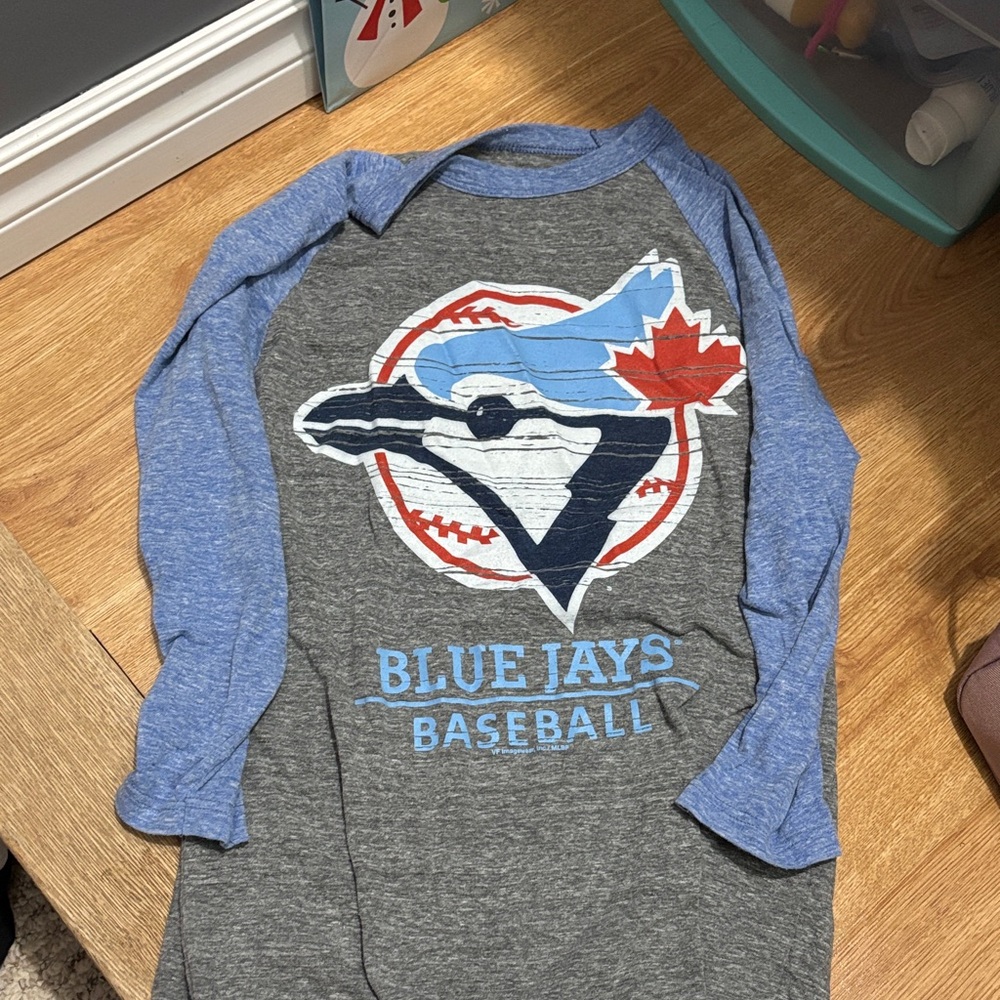 MLB Blue Jays Gray and Blue Long Sleeve Tee